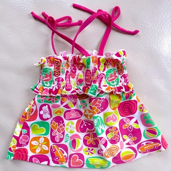 4/$20💥18M Strappy Flared Summer Tank Top, Smocked Ruffle Top, Bright Print - Picture 2 of 6